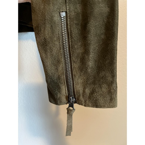 ASOS Jacket Womens 4 Olive Suede Look Moto Biker Asymmetrical Zipper Cuffs Lapel - Picture 5 of 5